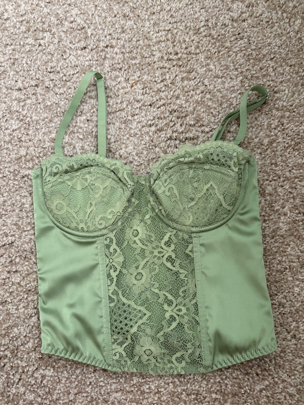 Urban Outfitters Lace-Front Satin Bustier in Sage